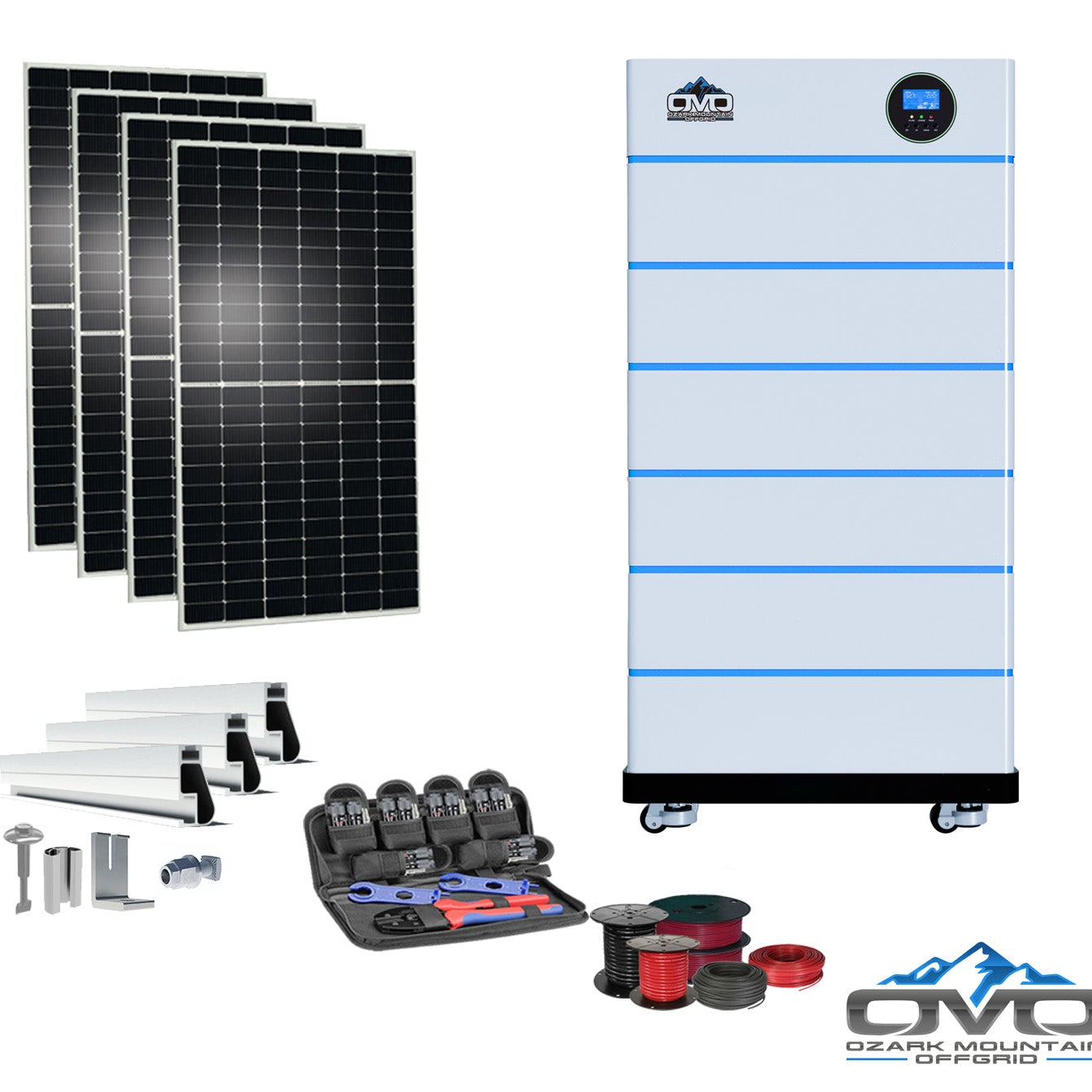 2.2KW OMO All-In-One Customizable Stacking Inverter/Battery System 5500W Inverter + 30.72K Lithium Battery + 2.2KW Solar Roof Mount
