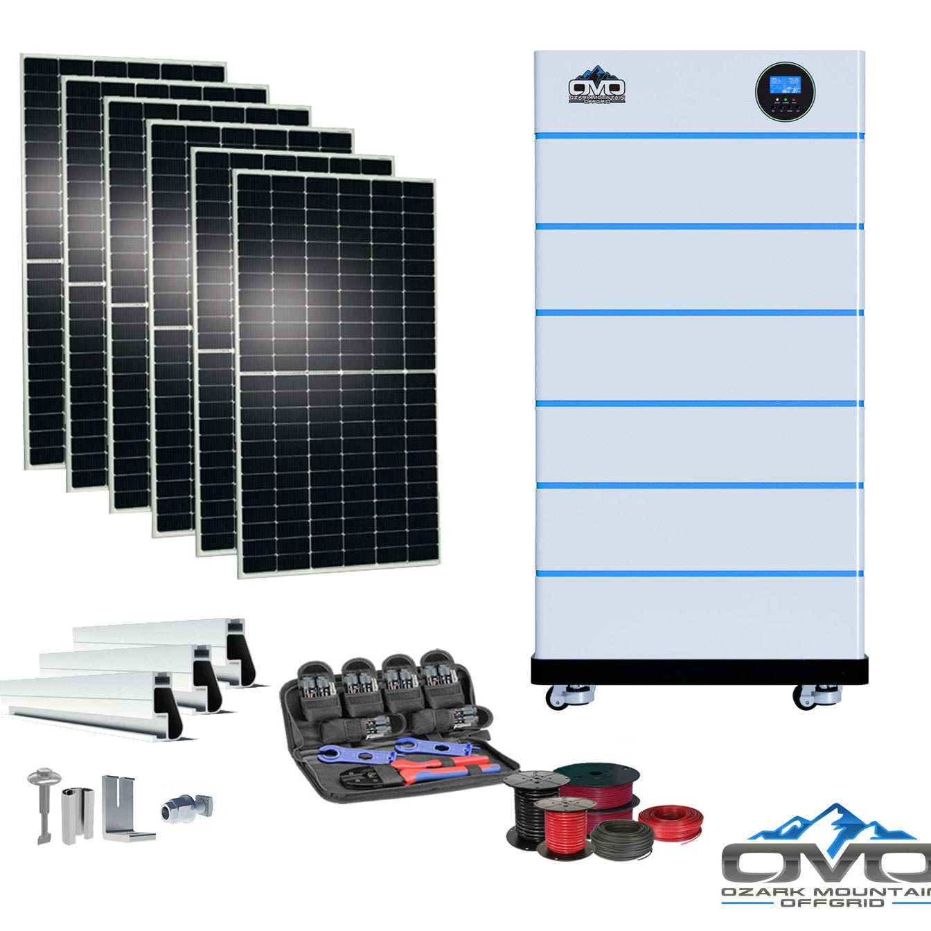 3.3KW OMO All-In-One Customizable Stacking Inverter/Battery System 5500W Inverter + 30.72K Lithium Battery + 3.3KW Solar Roof Mount