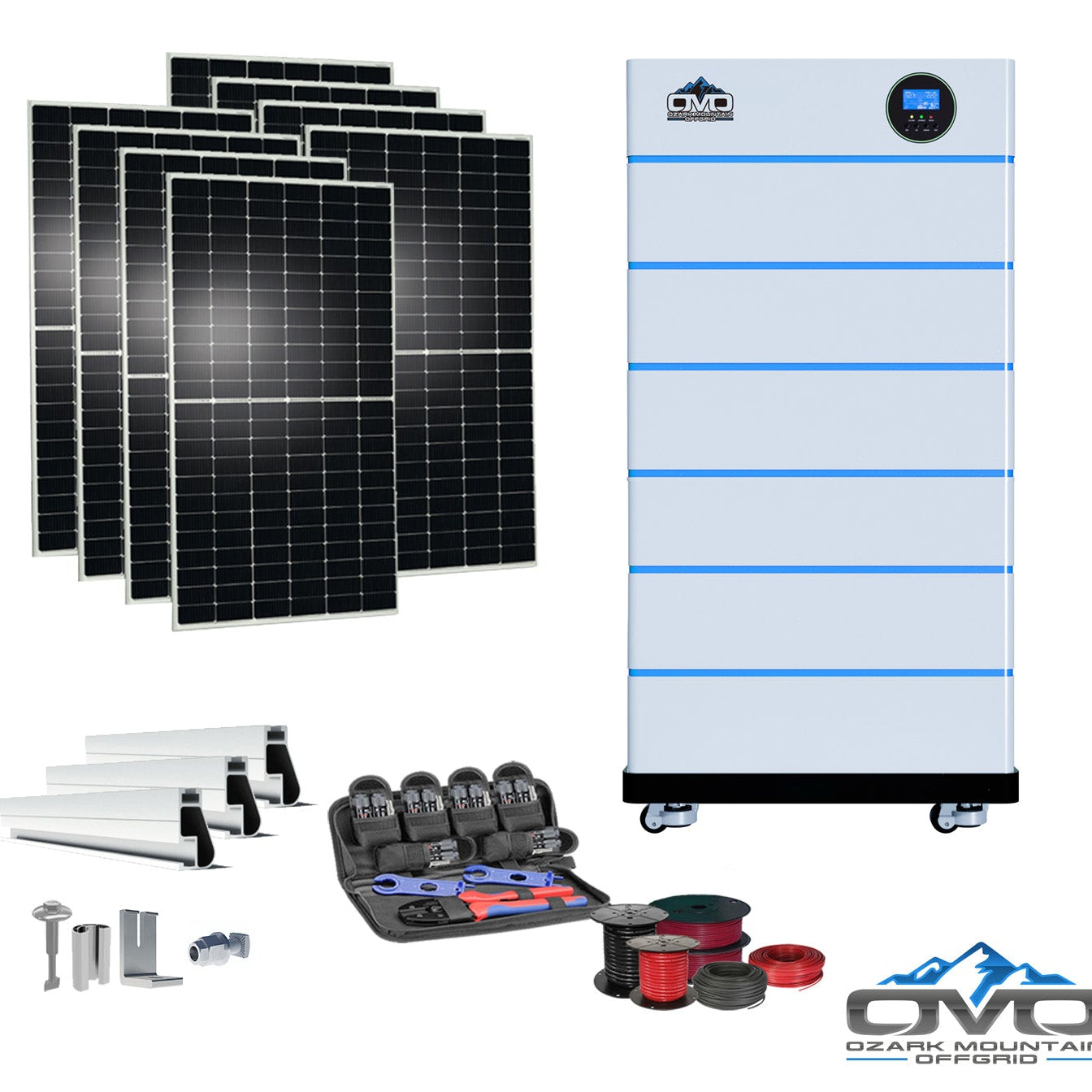 4.4KW OMO All-In-One Customizable Stacking Inverter/Battery System 5500W Inverter + 30.72K Lithium Battery + 4.4KW Solar Roof Mount