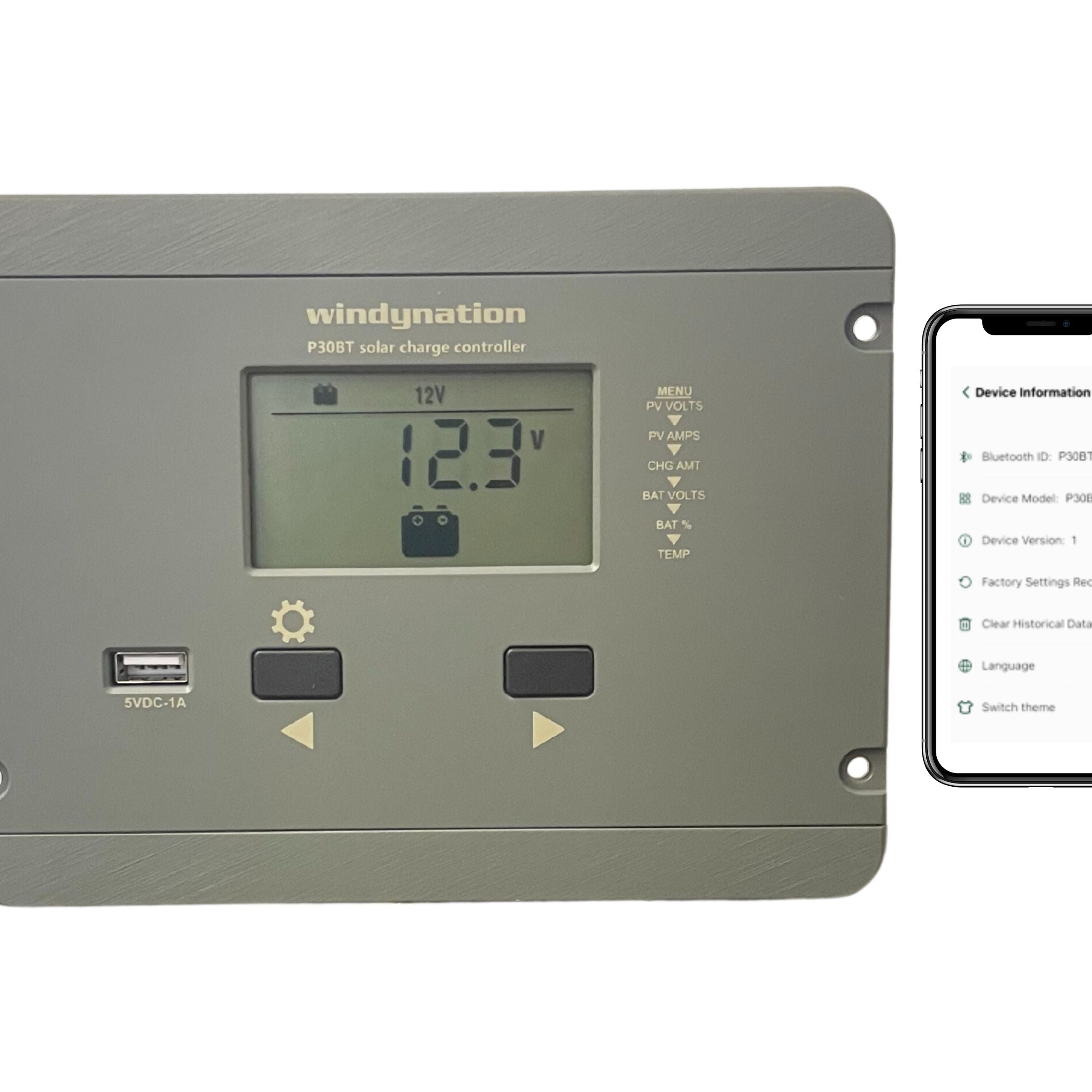 30-Amp Flush Mount LCD PWM Solar Charge Controller with Wireless Connectivity