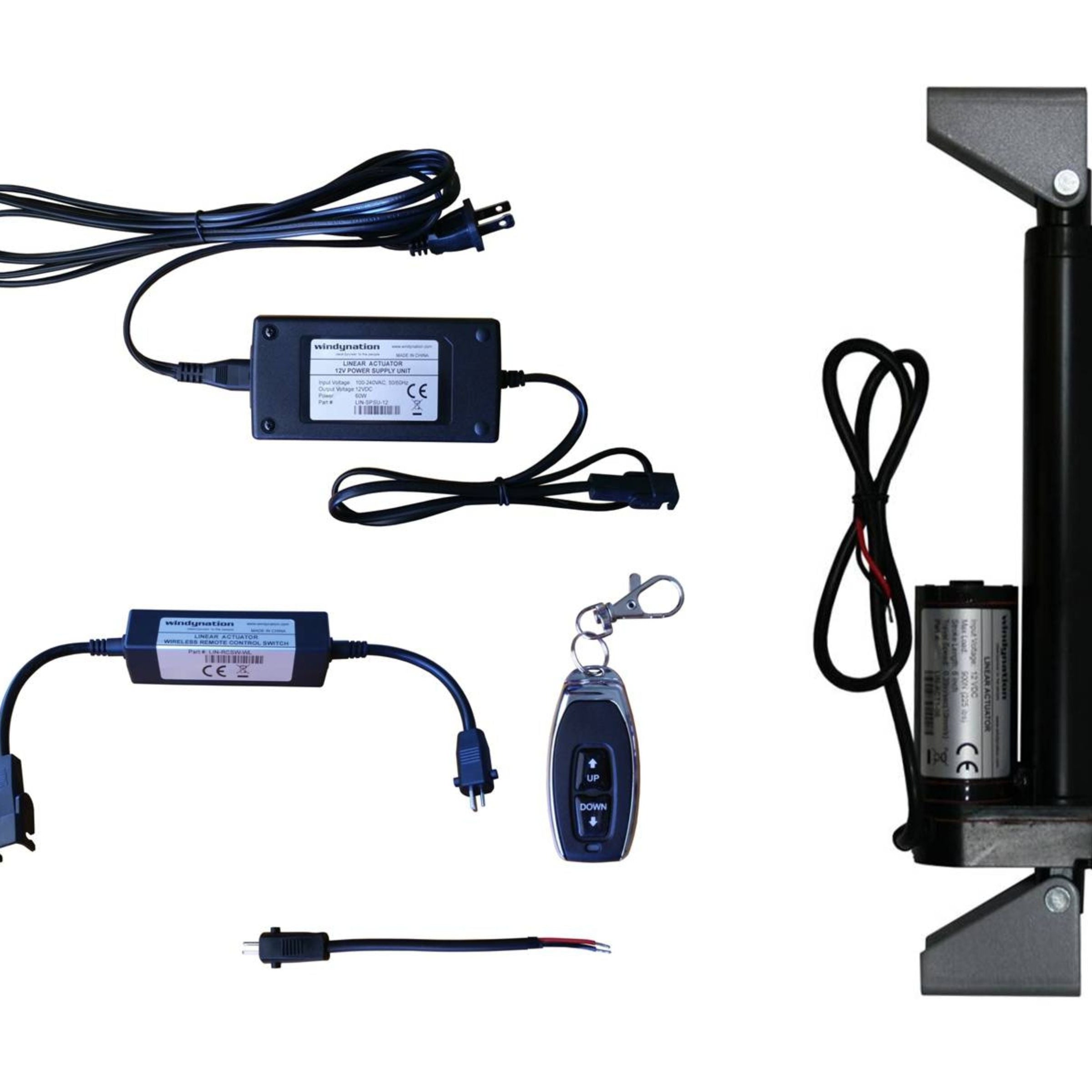 Linear Actuators 12-Volt 225lbs + Mounting Brackets with optional AC to 12 VDC Power Supply and/or Wireless Remote Control DPDT Switch