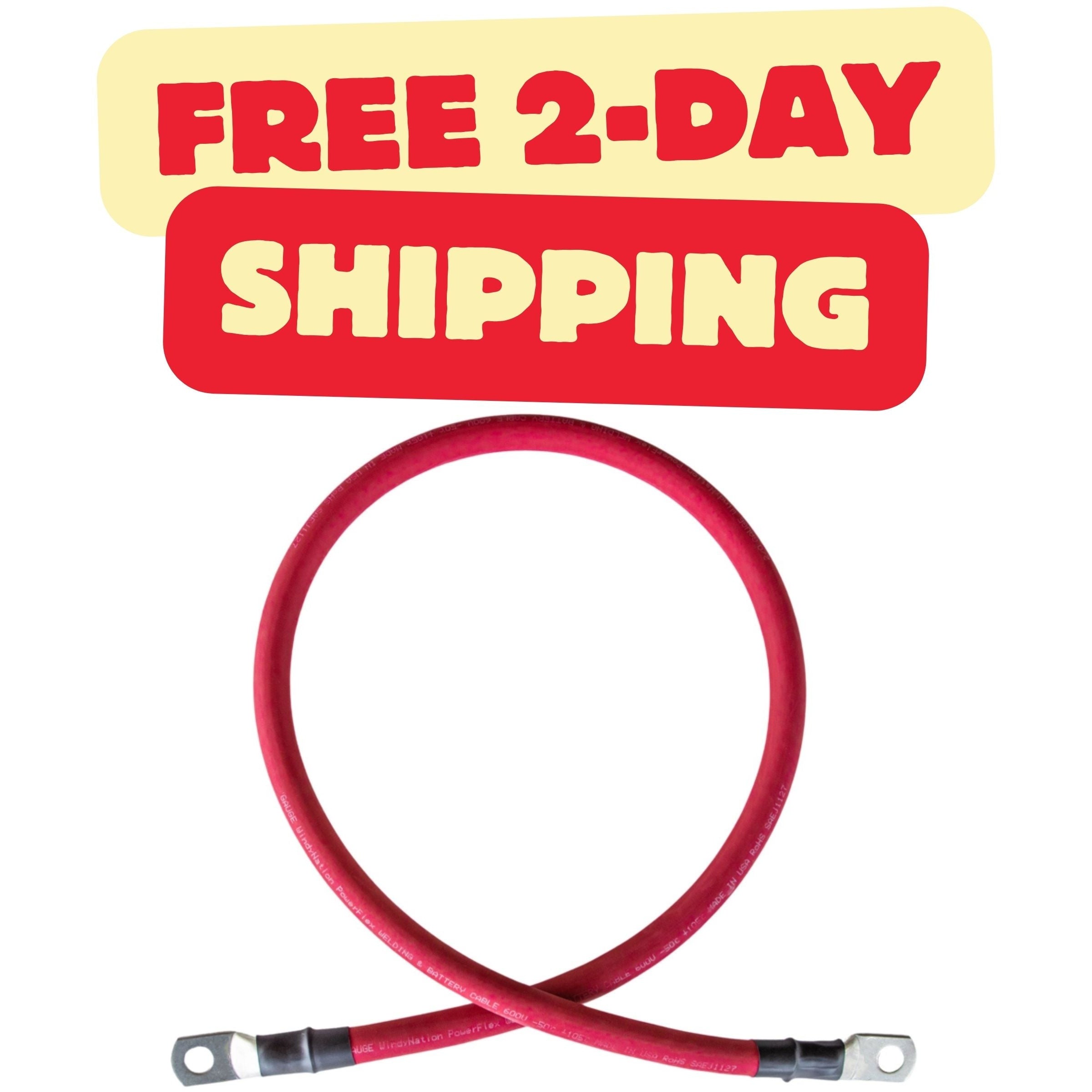 1/0 Gauge (AWG) Single Red Pure Copper Battery Cable Wire with Lug Connector Ring Terminals