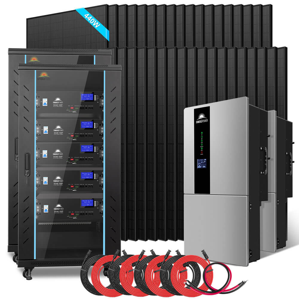 Hybrid Solar Kit 11.4KW 48V Split Phase 51.2 KWH Lithium Battery 36 X 450 Watt Solar Panel  SGH-11N5E