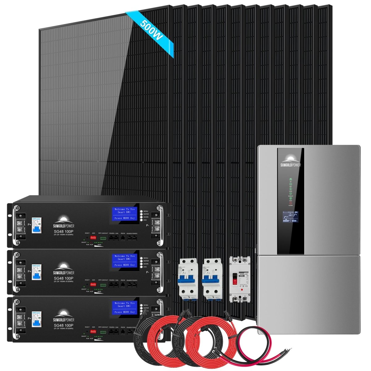 Hybrid Solar Kit 7.6KW 48V Split Phase 15.36KWH/30.72KWH Lithium Battery 415/ 500 Watt Solar Panel SGH-7.6N3E/ SGH-7.6DN6E