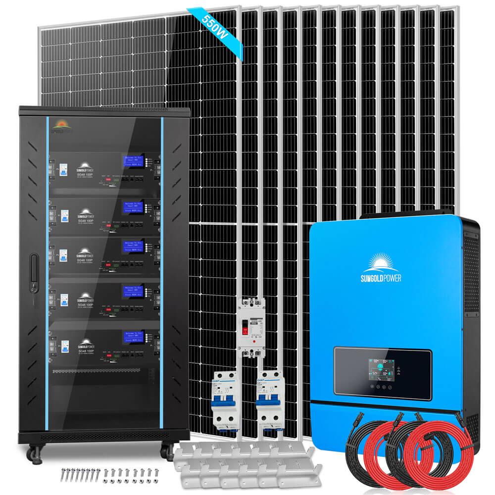 OFF GRID SOLAR KIT 12 X 550 WATTS SOLAR PANELS 25.6KWH LITHIUM BATTERY 10KW SOLAR INVERTER 48VDC 120V/240V