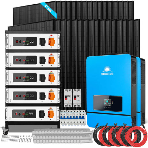 OFF GRID SOLAR KIT 16KW 48VDC 120V/240V LIFEPO4 25.6KWH LITHIUM BATTERY 32 X 415 WATTS SOLAR PANELS SGR-16K25E