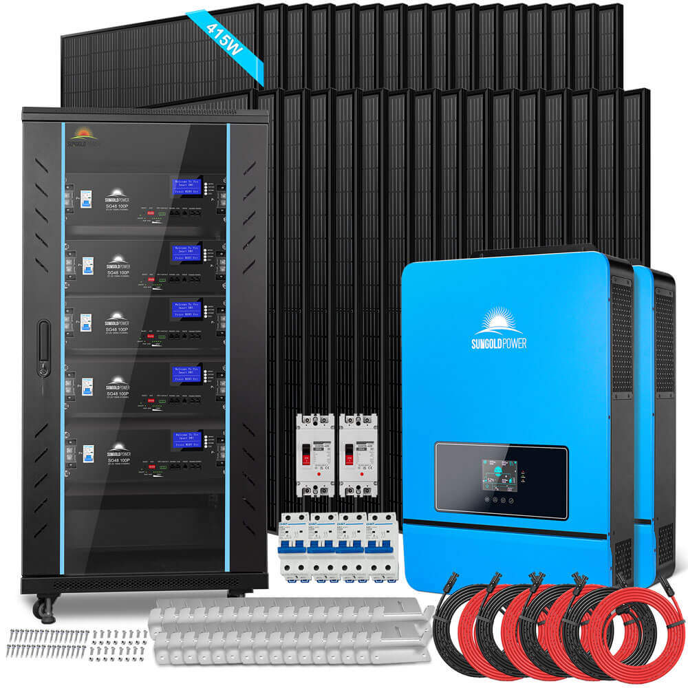OFF GRID SOLAR KIT 16KW 48VDC 120V/240V LIFEPO4 25.6KWH LITHIUM BATTERY 32 X 415 WATTS SOLAR PANELS