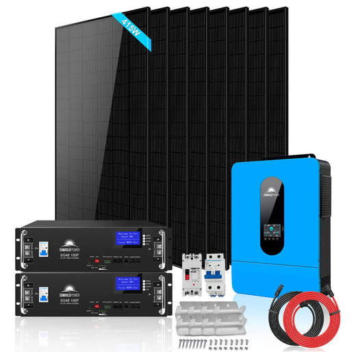Off-Grid Solar Kit 6500W/ 8000W 48VDC 120V/240V LifePo4 10.24KWH-20.48KWH Lithium Battery 8 X 415 Watts Solar Panels
