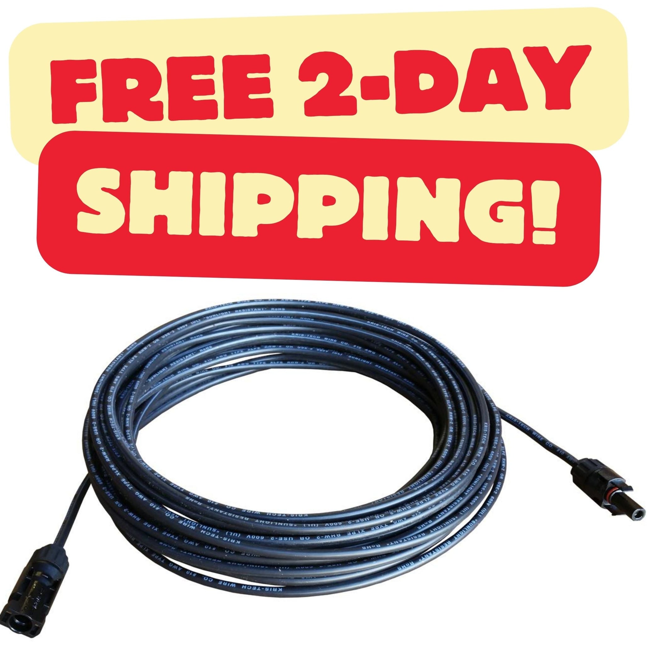 12 Gauge (AWG) Black + Red Solar Panel Extension Cable Wire with Solar Connectors