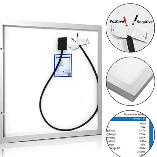 ACOPower 15W 12V Solar Charger Kit, 5A Charge Controller with Alligator Clips