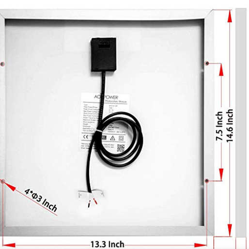 ACOPower 15W 12V Solar Charger Kit, 5A Charge Controller with Alligator Clips