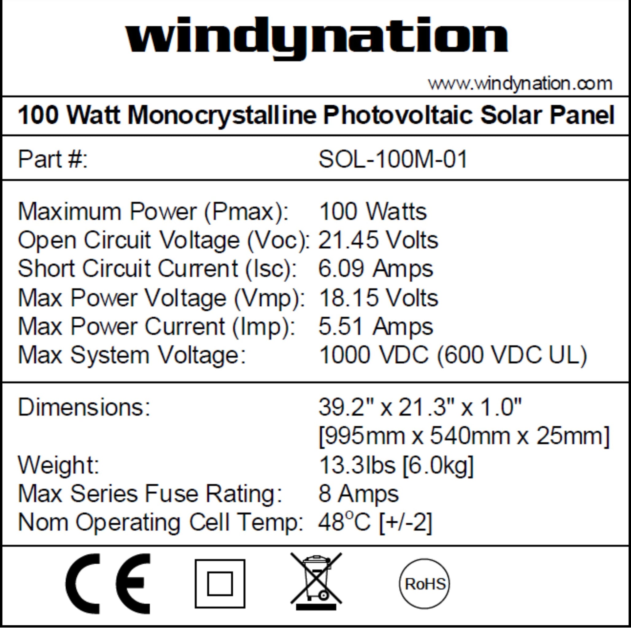 100 Watt 12-Volt Monocrystalline Solar Panel