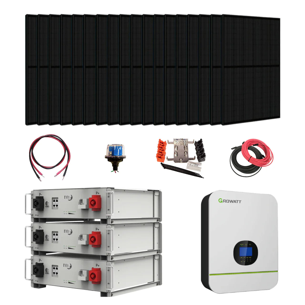 Complete Off-Grid Solar Kit | 3000W Output | 48VDC 120VAC  + 4000 Watts of Solar PV | 15.36kWh Lithium Battery Storage