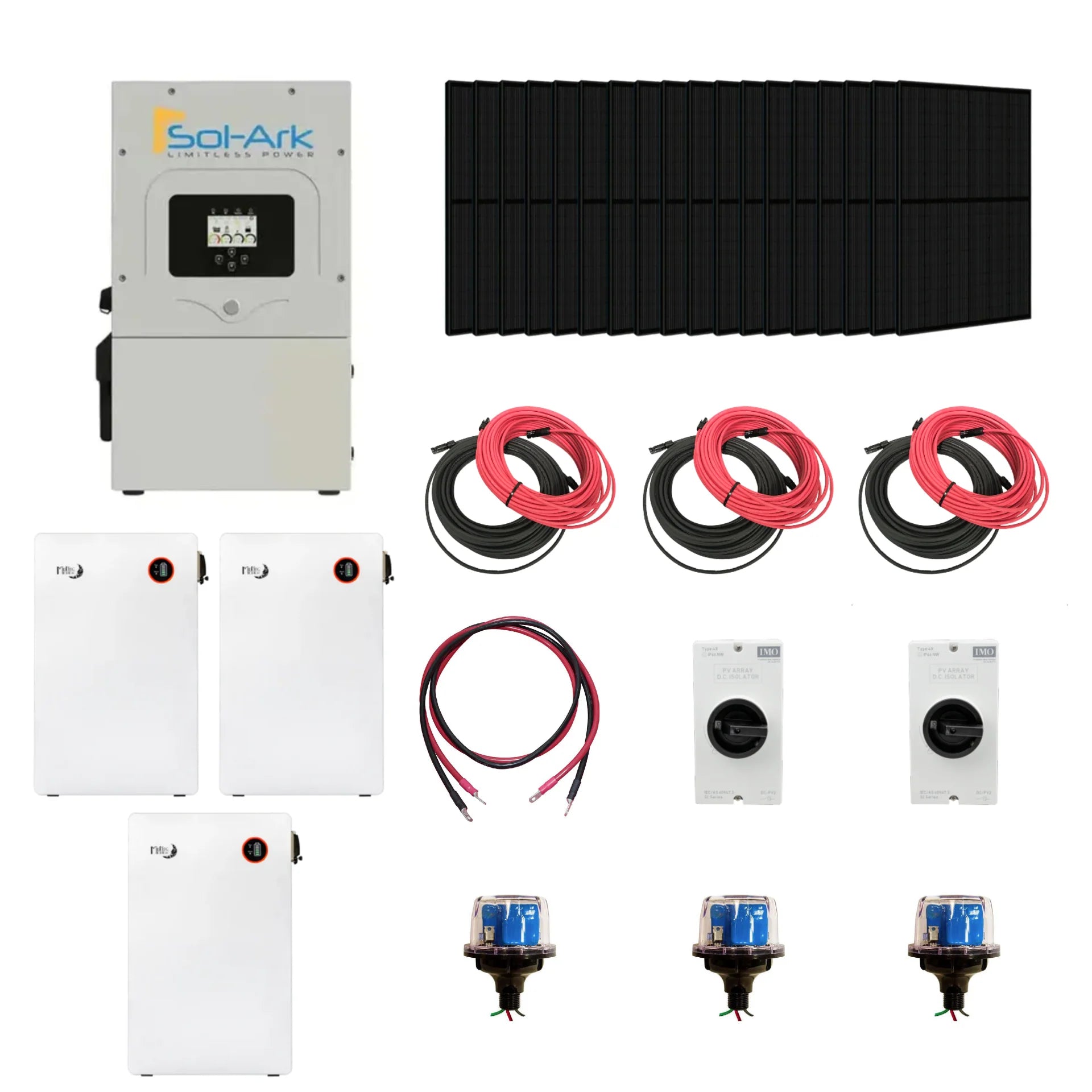 Complete Hybrid Solar Kit - Sol-Ark 15K Hybrid Inverter | 15kW 120/240V Output | 48V 310AH 16.1kWh Midnite Solar AllWeather Lithium Battery | 13.5kW+ Solar PV