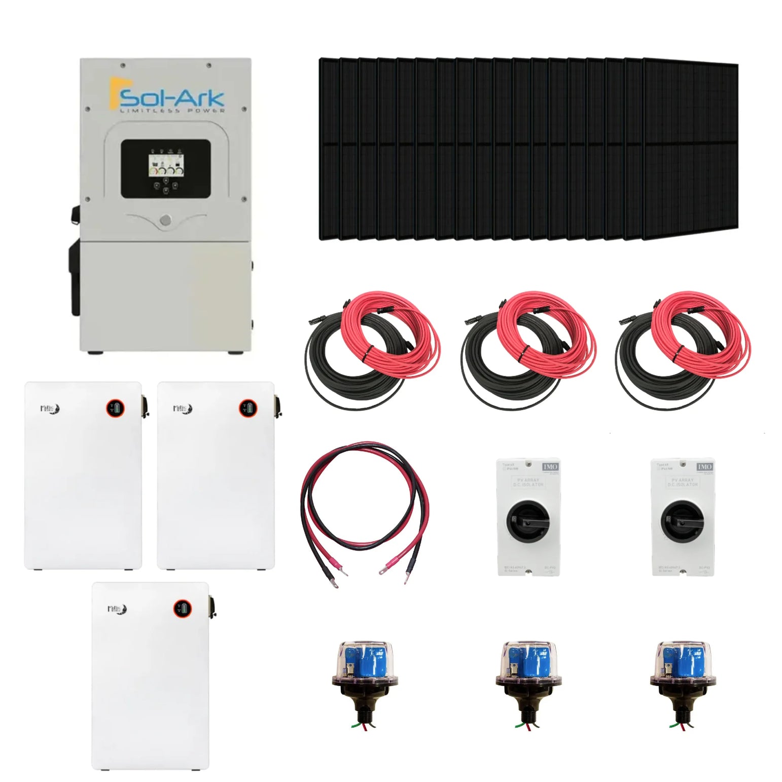 Complete Hybrid Solar Kit - Sol-Ark 15K Hybrid Inverter | 15kW 120/240V Output | 48V 310AH 16.1kWh Midnite Solar AllWeather Lithium Battery | 13.5kW+ Solar PV