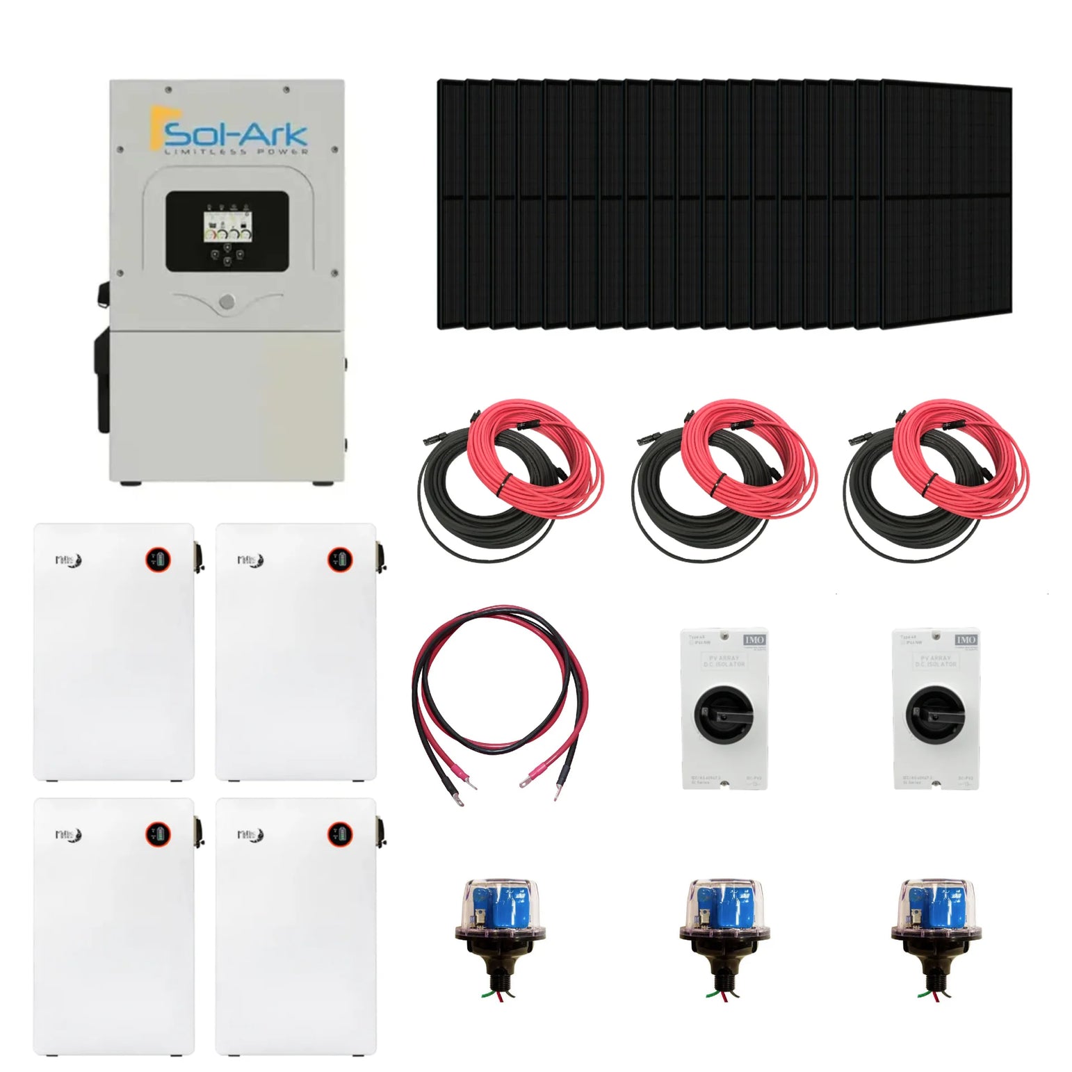 Complete Hybrid Solar Kit - Sol-Ark 15K Hybrid Inverter | 15kW 120/240V Output | 48V 310AH 16.1kWh Midnite Solar AllWeather Lithium Battery | 13.5kW+ Solar PV