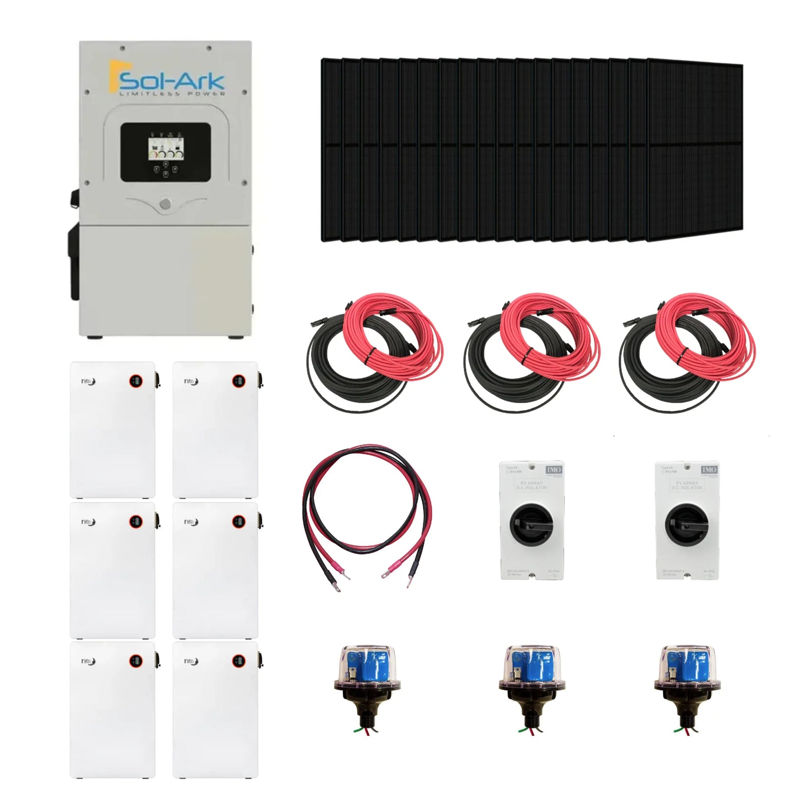 Complete Hybrid Solar Kit - Sol-Ark 15K Hybrid Inverter | 15kW 120/240V Output | 48V 310AH 16.1kWh Midnite Solar AllWeather Lithium Battery | 13.5kW+ Solar PV