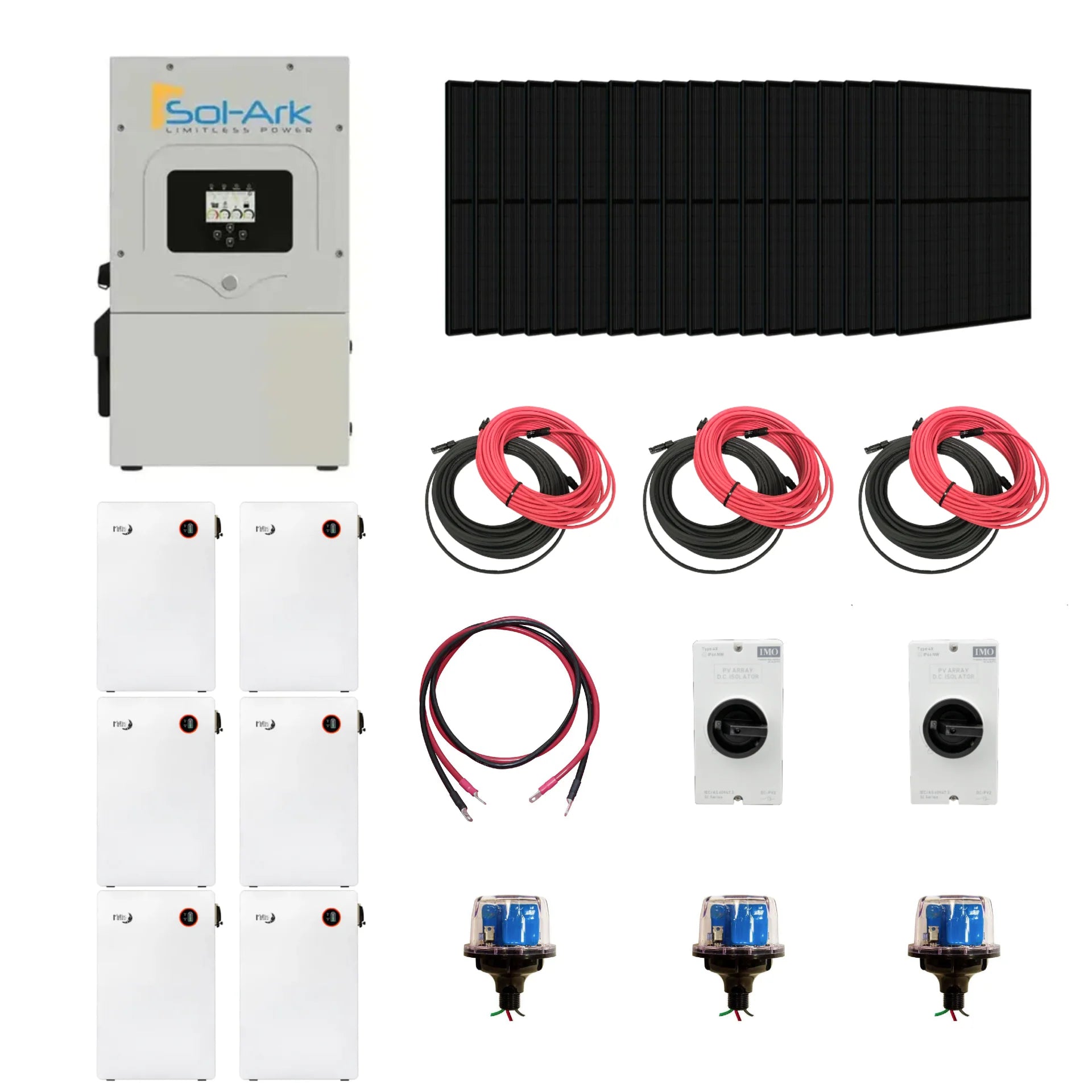 Complete Hybrid Solar Kit - Sol-Ark 15K Hybrid Inverter | 15kW 120/240V Output | 48V 310AH 16.1kWh Midnite Solar AllWeather Lithium Battery | 13.5kW+ Solar PV
