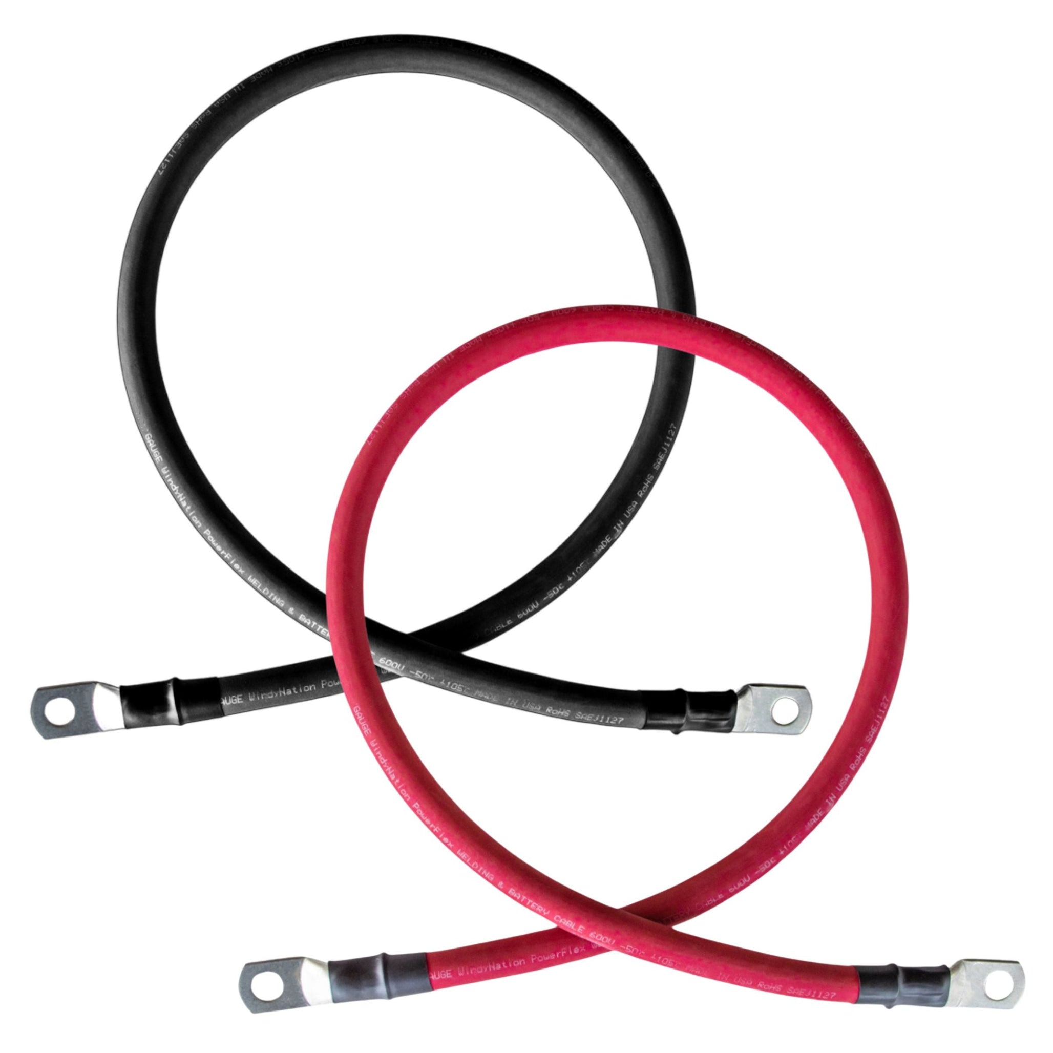 8 Gauge (AWG) Black and Red Pure Copper Battery Cable Wire with Lug Connector Ring Terminals