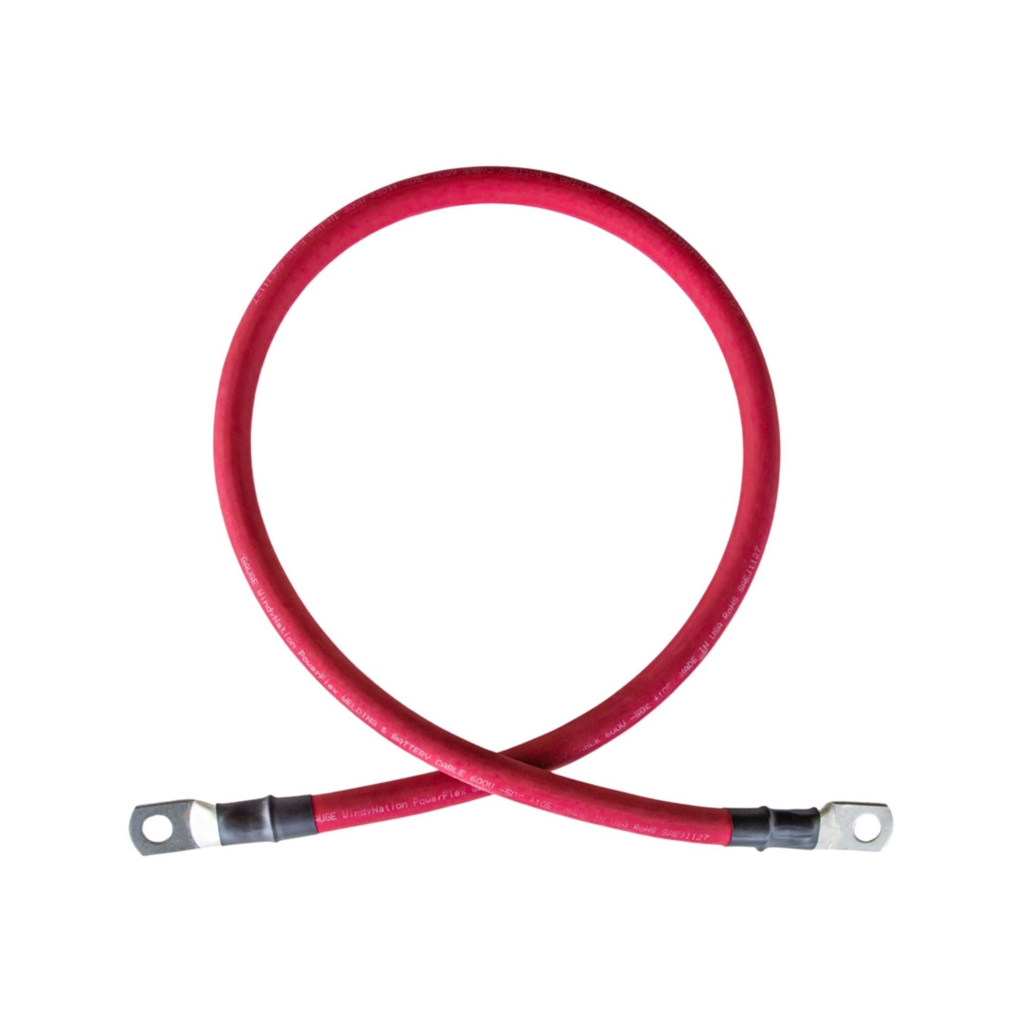 4 Gauge (AWG) Single Red Pure Copper Battery Cable Wire with Lug Connector Ring Terminals
