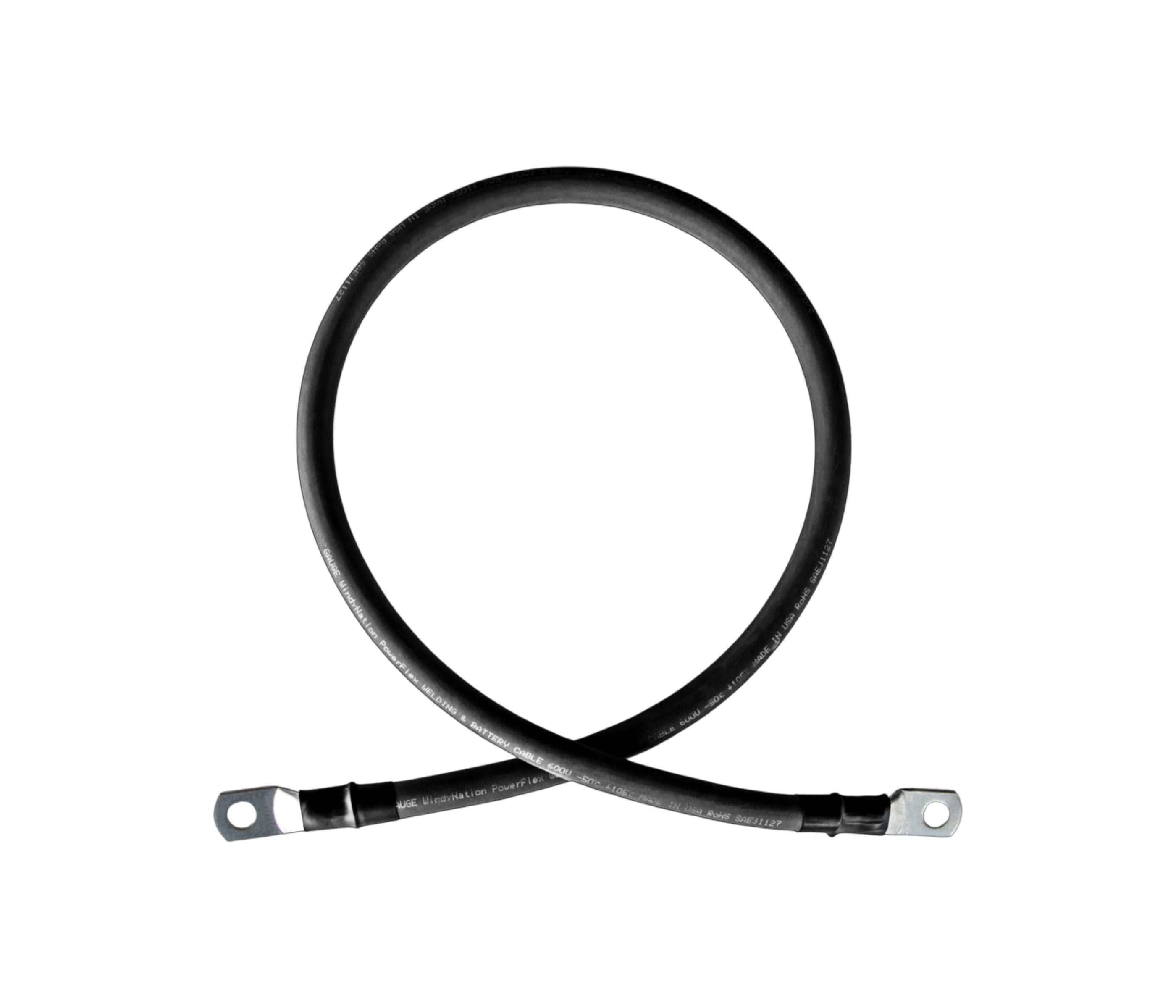 2/0 Gauge (AWG) Single Black Pure Copper Battery Cable Wire with Lug Connector Ring Terminals