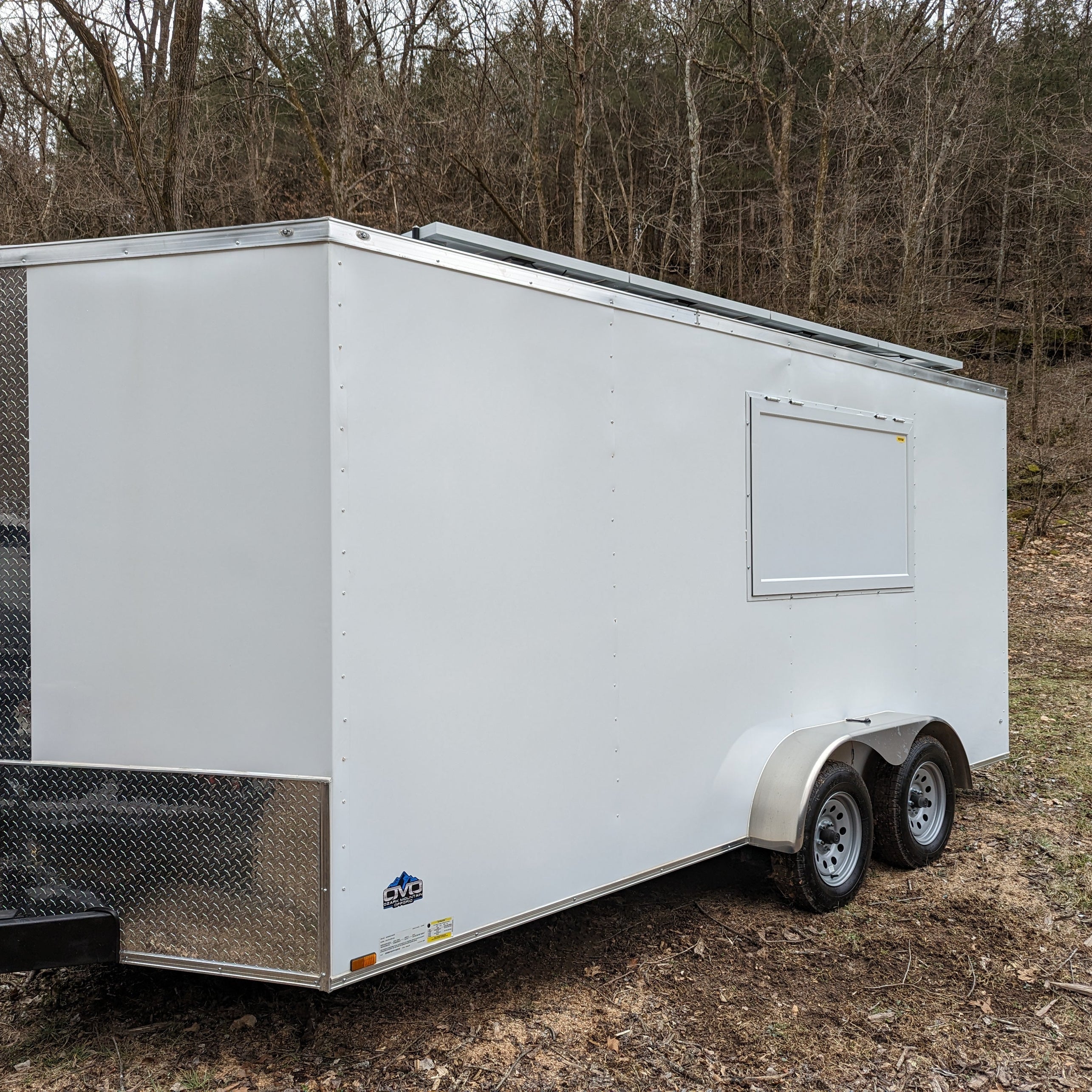 16' Enclosed SOLAR POWERED Offgrid Self-Sufficient Trailer - Concession Window Expanded Solar Array / Expanded Lithium battery bank - MOBILE STOREFRONT VERSION