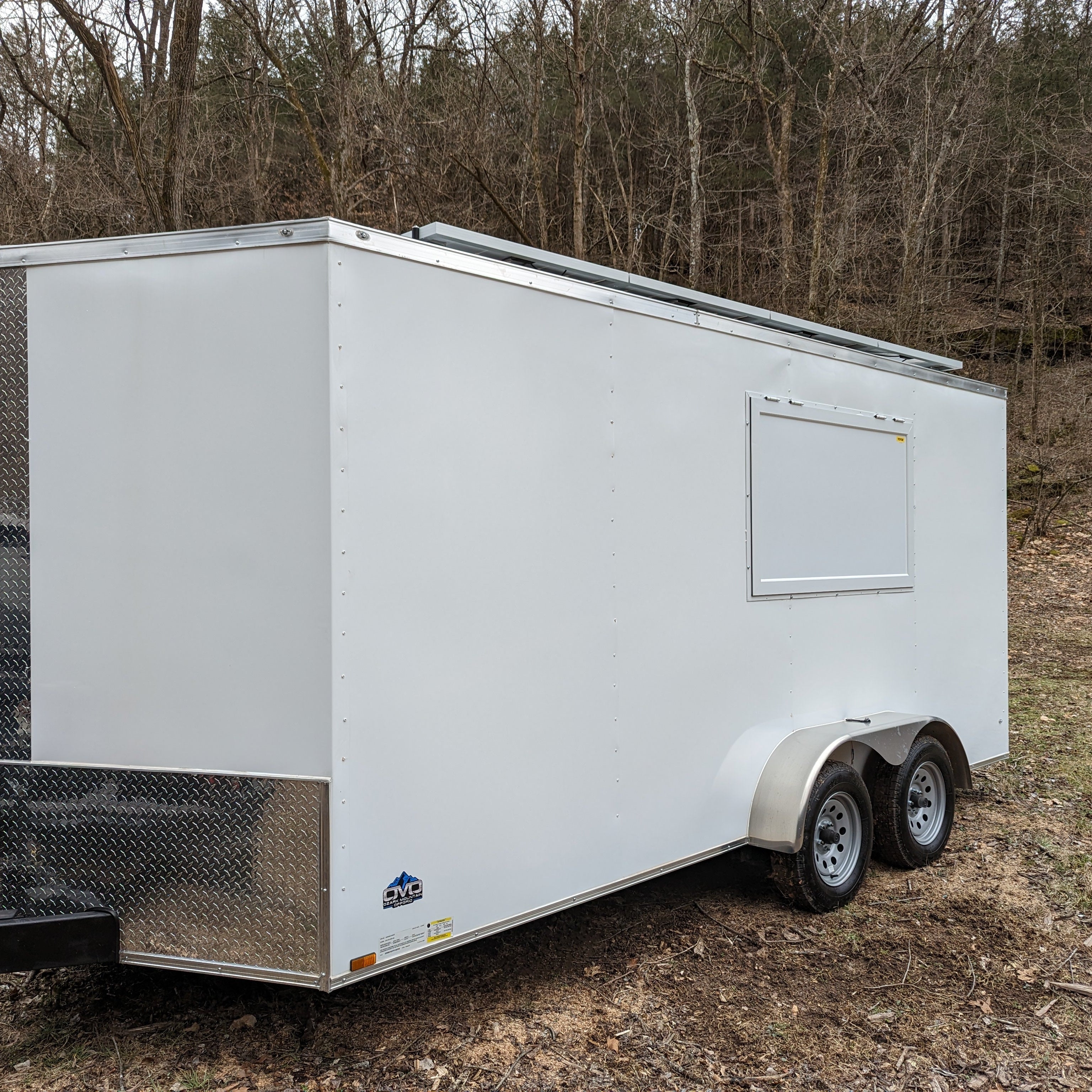 16' Enclosed SOLAR POWERED Offgrid Self-Sufficient Trailer - Concession Window Expanded Solar Array / Expanded Lithium battery bank - MOBILE STOREFRONT VERSION