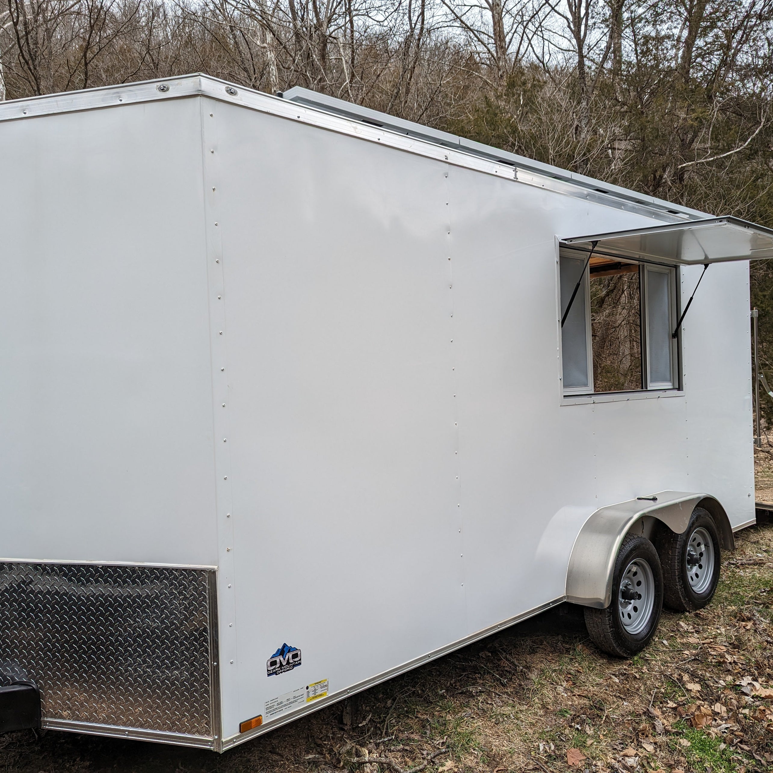 16' Enclosed SOLAR POWERED Offgrid Self-Sufficient Trailer - Concession Window Expanded Solar Array / Expanded Lithium battery bank - MOBILE STOREFRONT VERSION