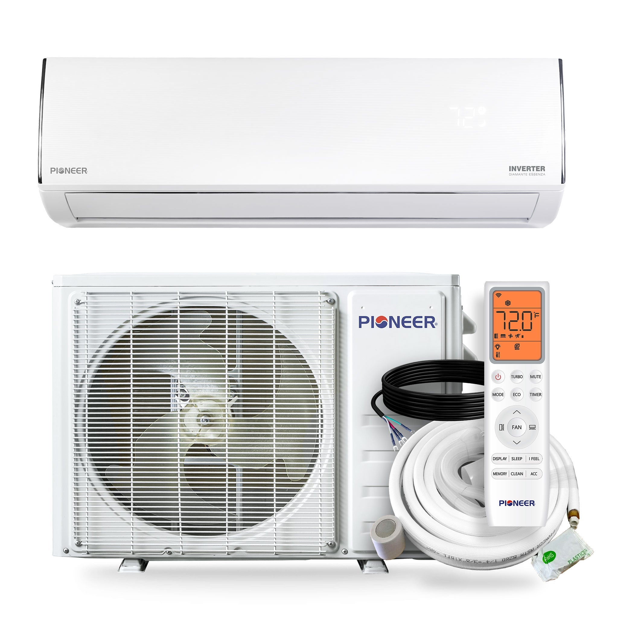 Pioneer® Diamante Essenza™ 24,000 BTU 17 SEER2 230V High-Wall Ductless Mini-Split Air Conditioner Inverter Heat Pump with 16 Ft. Kit