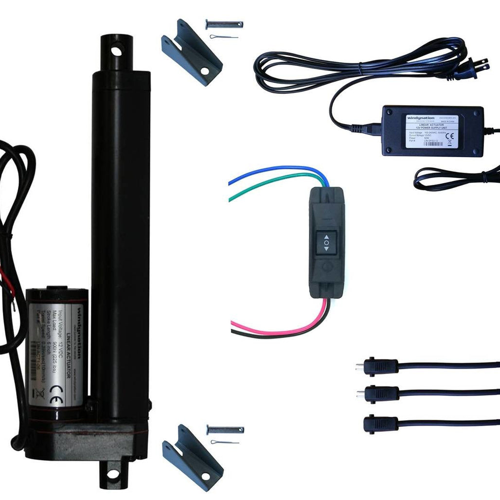 Linear Actuator 12-Volt 225lbs with Power Supply and Mounting Brackets + Up Down DPDT Switch