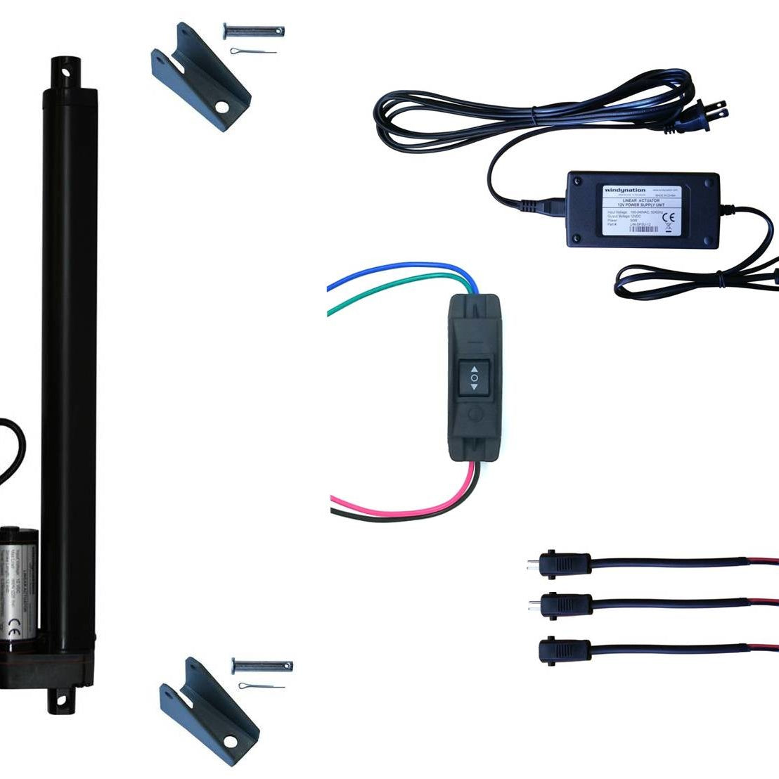 Linear Actuator 12-Volt 225lbs with Power Supply and Mounting Brackets + Up Down DPDT Switch