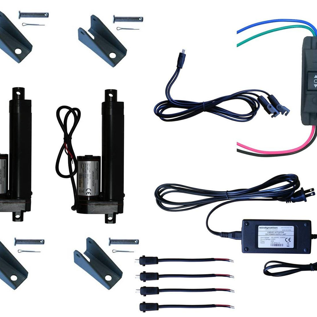 Linear Actuator 12-Volt 225lbs with Power Supply and Mounting Brackets + Up Down DPDT Switch