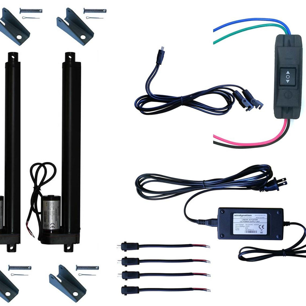 Linear Actuator 12-Volt 225lbs with Power Supply and Mounting Brackets + Up Down DPDT Switch