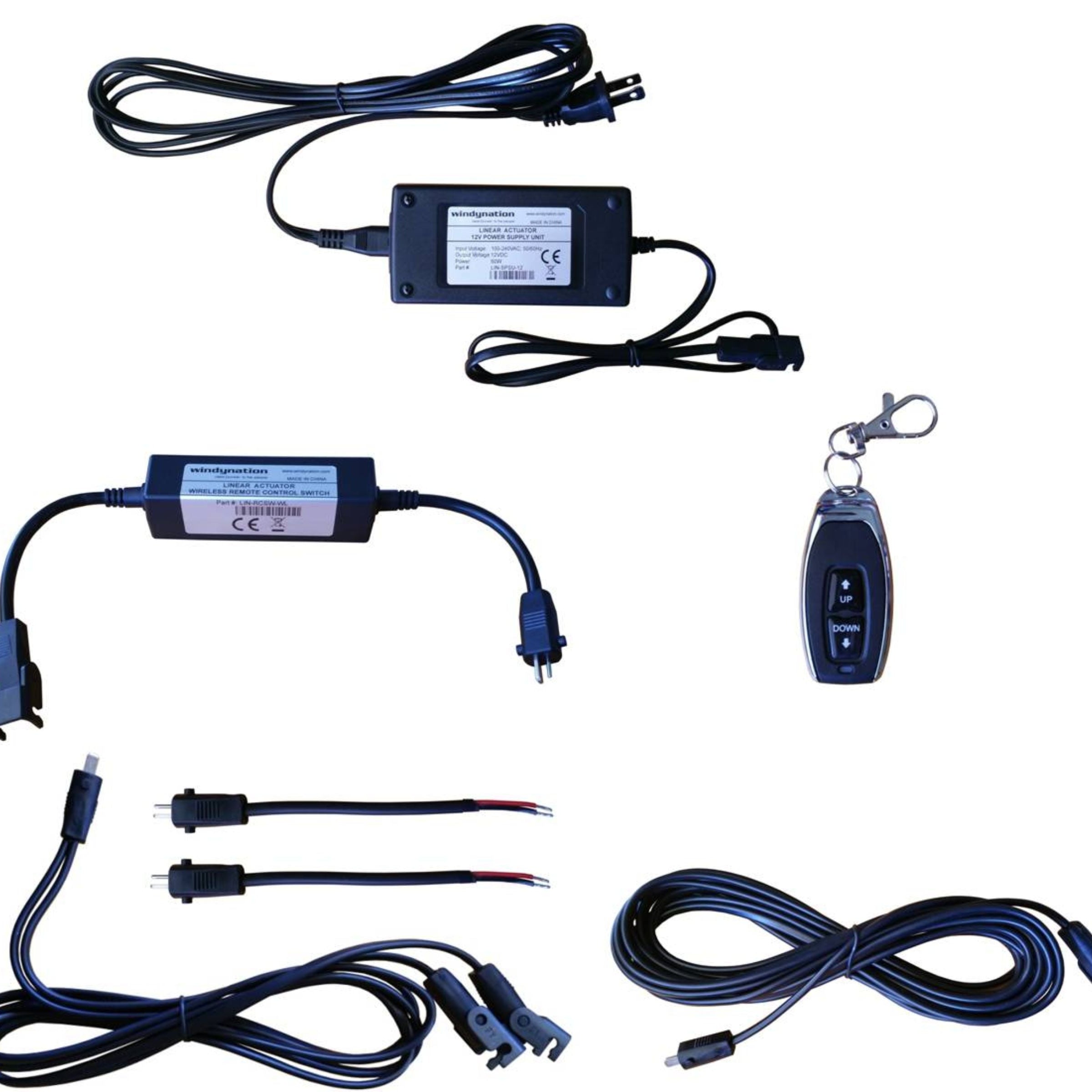 Linear Actuator or DC Motor Power Supply + DPDT Wireless Remote Control Up Down Switch + Wiring