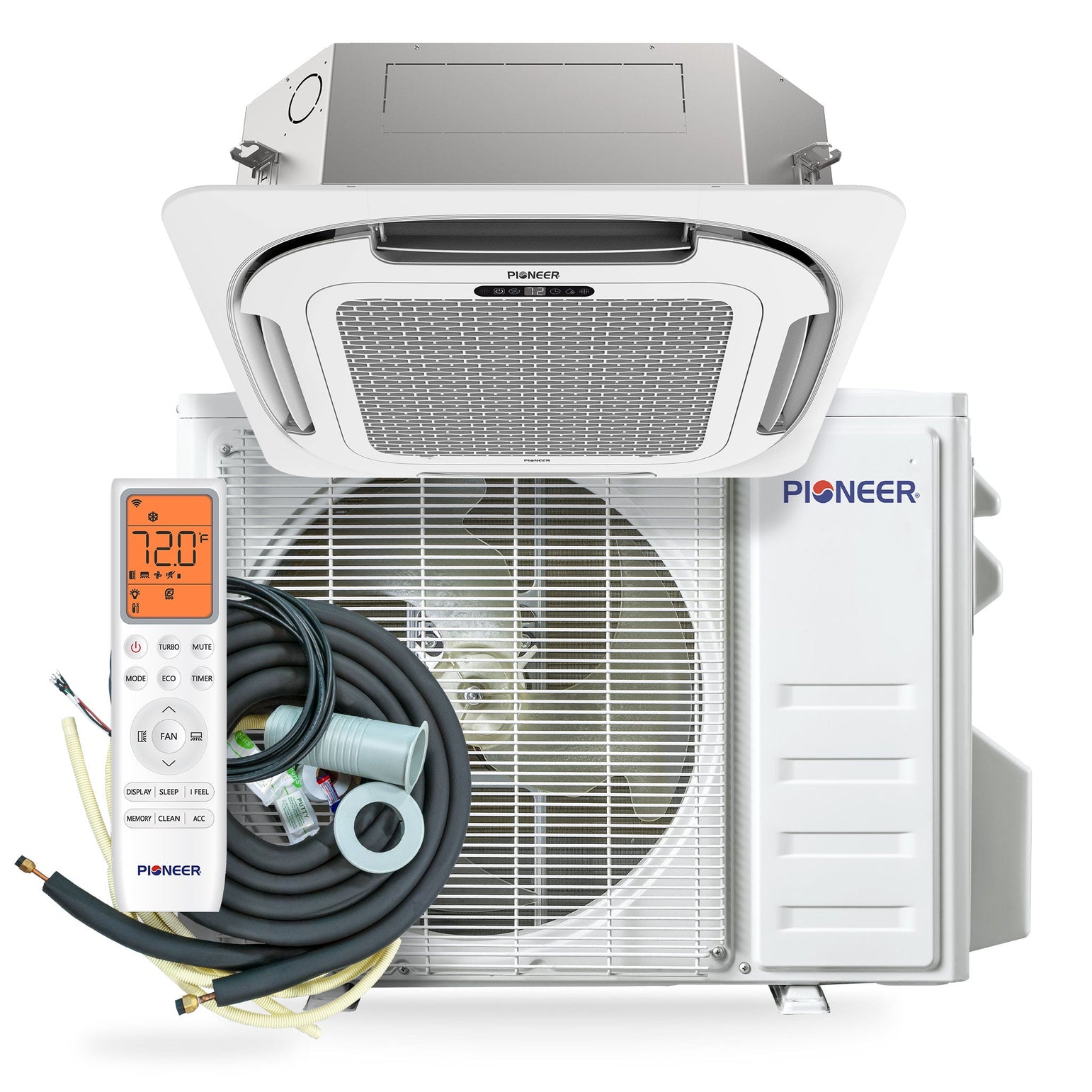 Pioneer® Quantum Ultra™ 18,000 BTU 20.5 SEER2 230V Ceiling Cassette Ductless Mini-Split Air Conditioner Inverter Heat Pump Full Set