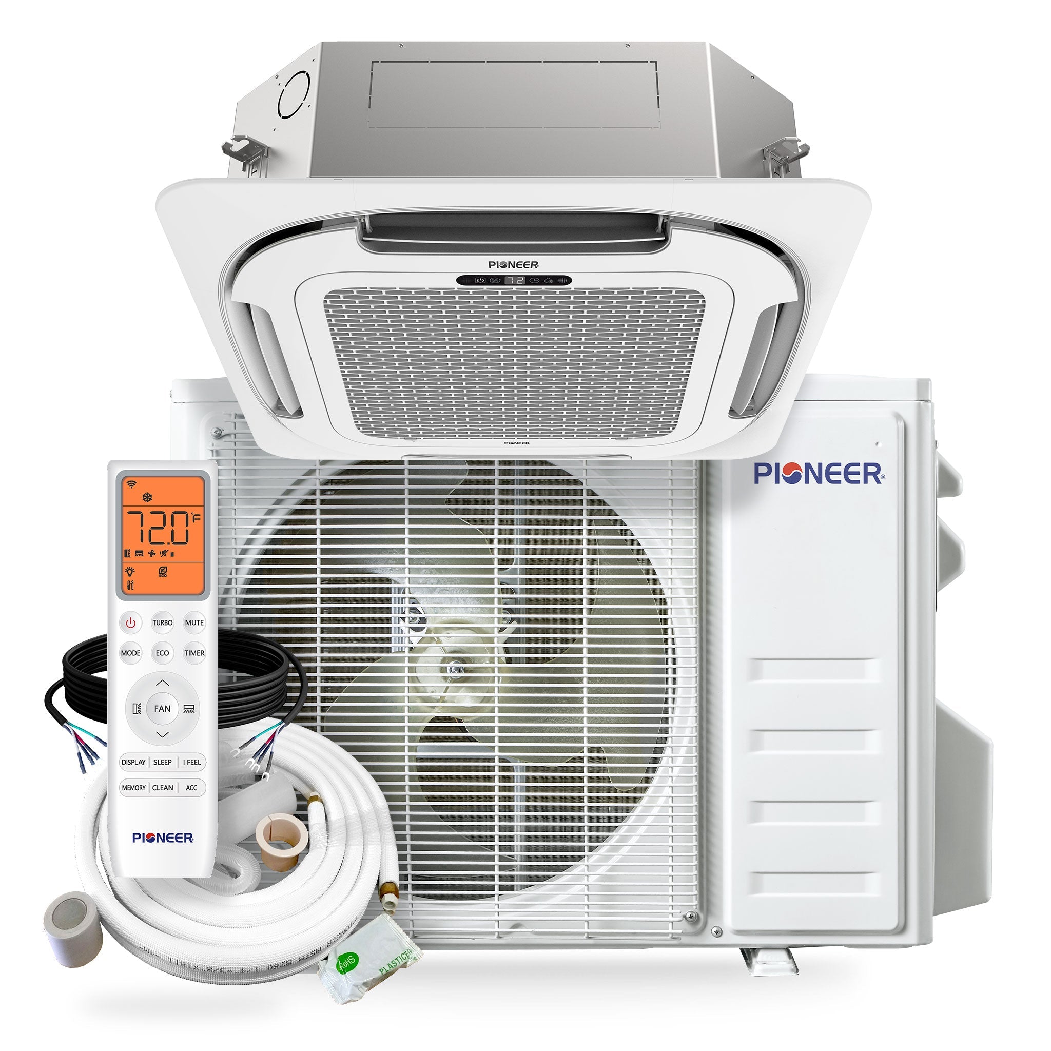 Pioneer® Quantum Ultra™ 18,000 BTU 20.5 SEER2 230V Ceiling Cassette Ductless Mini-Split Air Conditioner Inverter Heat Pump Full Set