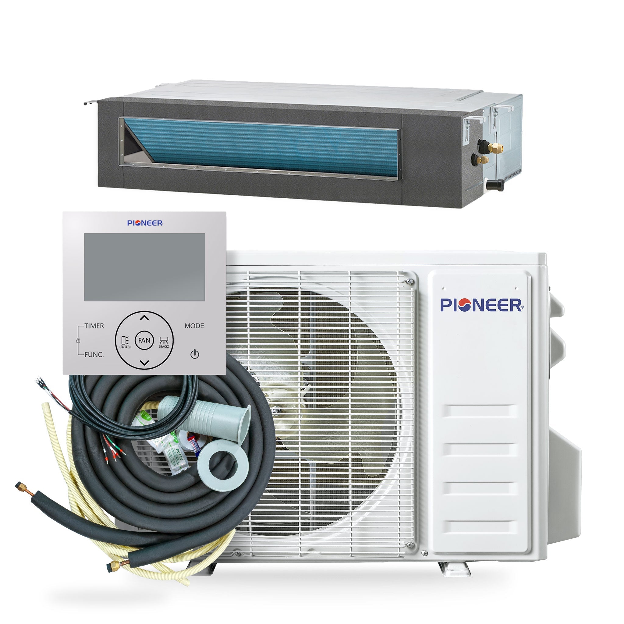 Pioneer® Quantum Ultra™ 12,000 BTU 18.5 SEER2 230V Ceiling Concealed Ducted Mini-Split Air Conditioner Inverter Heat Pump Full Set