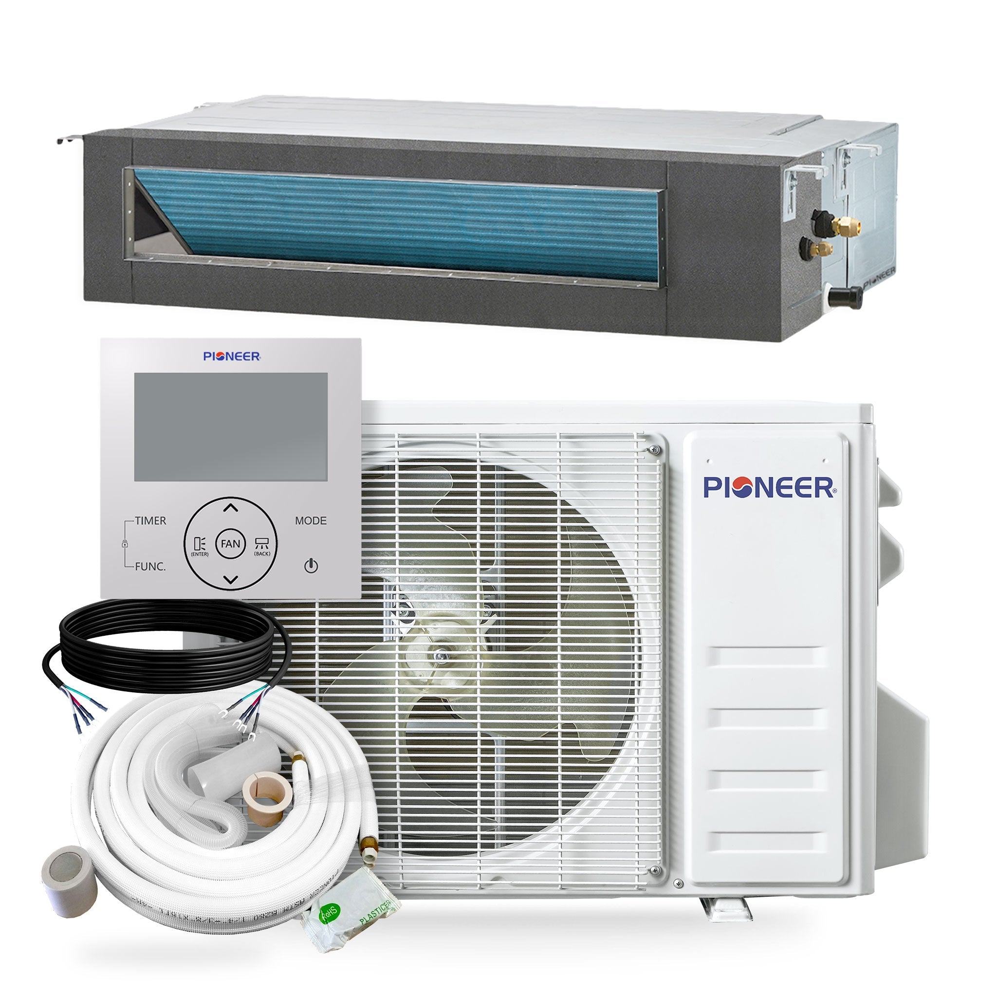 Pioneer® Quantum Ultra™ 18,000 BTU 21 SEER2 230V Ceiling Concealed Ducted Mini-Split Air Conditioner Inverter Heat Pump Full Set