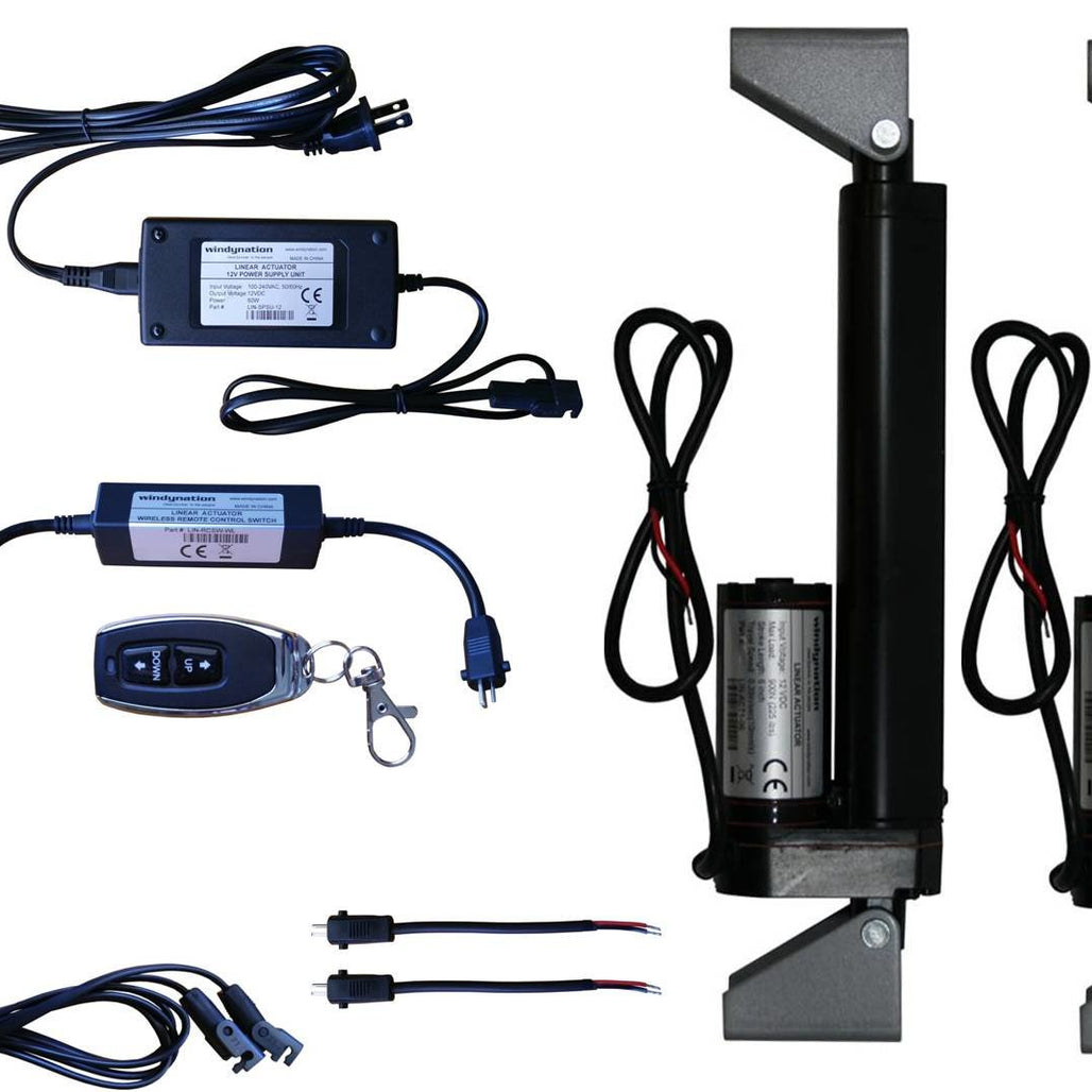Linear Actuators 12-Volt 225lbs + Mounting Brackets with optional AC to 12 VDC Power Supply and/or Wireless Remote Control DPDT Switch