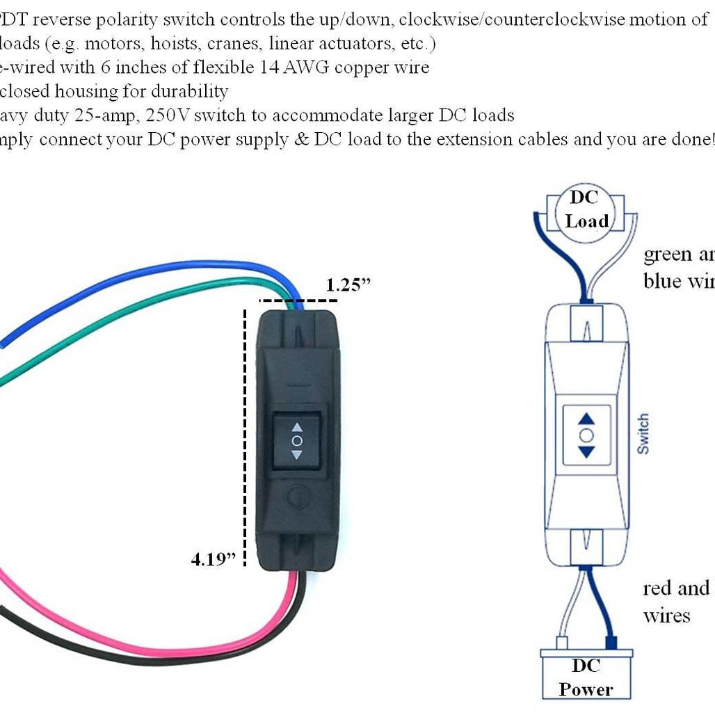 25A DPDT Forward Reverse Up Down Reverse Polarity Switch