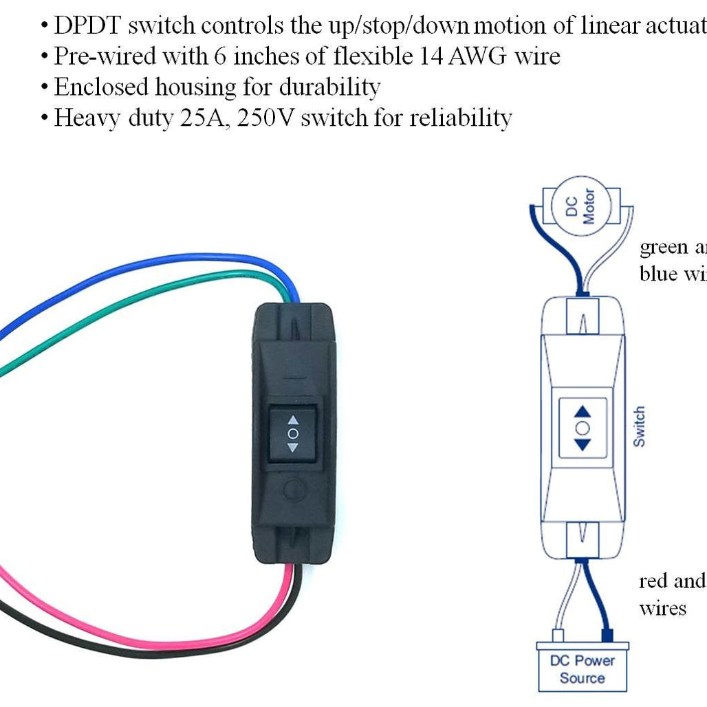 Linear Actuator 12-Volt 225lbs with Power Supply and Mounting Brackets + Up Down DPDT Switch