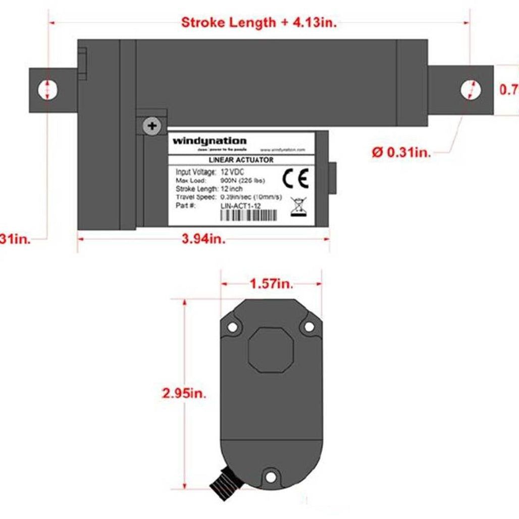 Linear Actuator 12-Volt 225lbs with Power Supply and Mounting Brackets + Up Down DPDT Switch